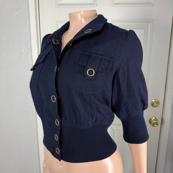 Vintage Y2K Forever 21 Women's Jacket Small Button 3/4 Sleeve Coat Navy G8 - Picture 2 of 5